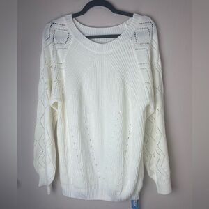 CUPSHE Womens Crochet Sweaters Casual Long Sleeve Scoop Neck Pullover Large NWT